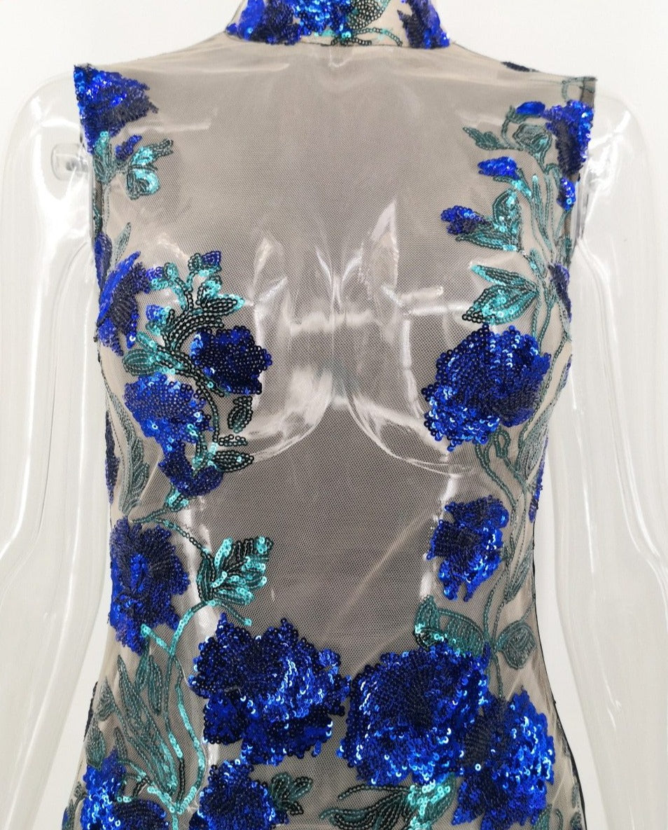Floral Sequin Mesh Mini Dresses
