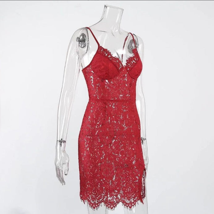 Spaghetti Strap Bodycon Backless Lace Dresses