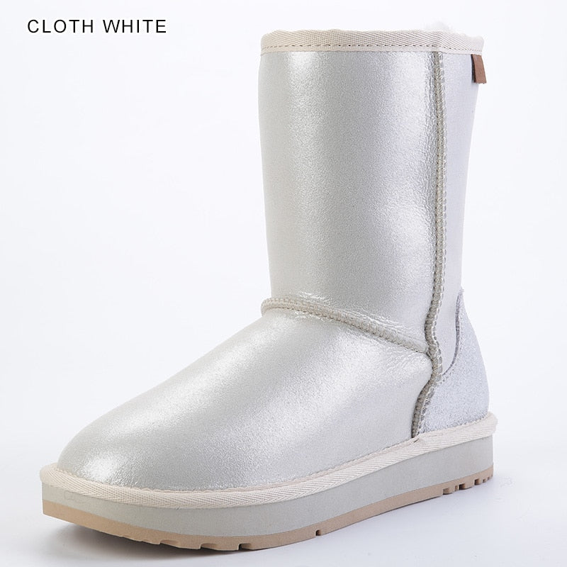 Real Leather Wool Fur Lined Snow Boots Waterproof