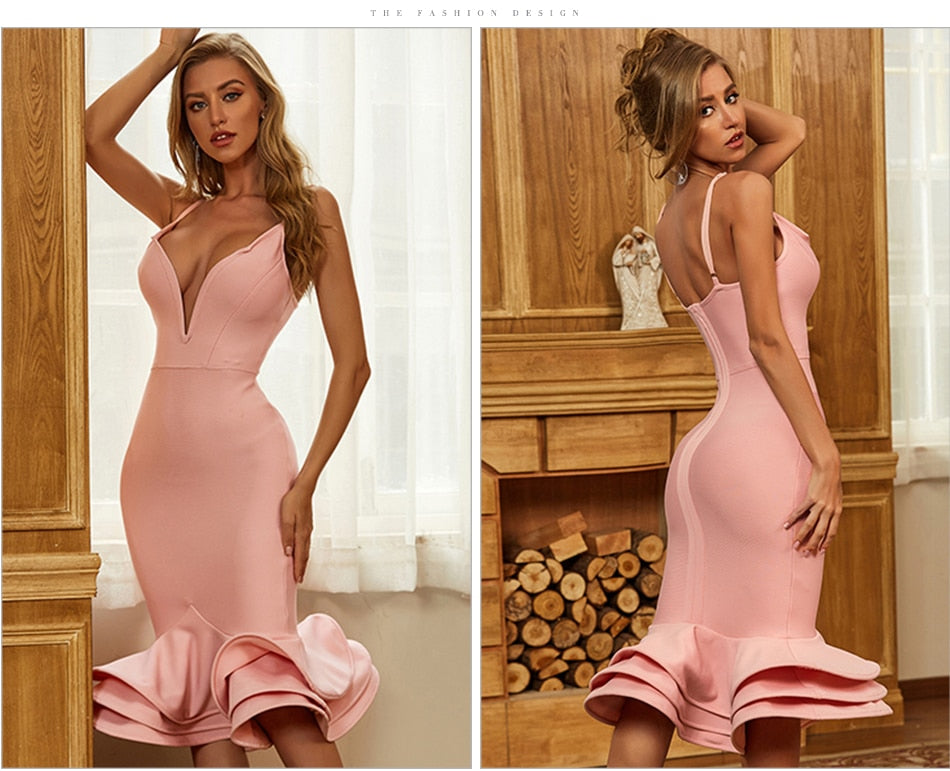 Mermaid V Neck Bandage Spaghetti Strap Dresses