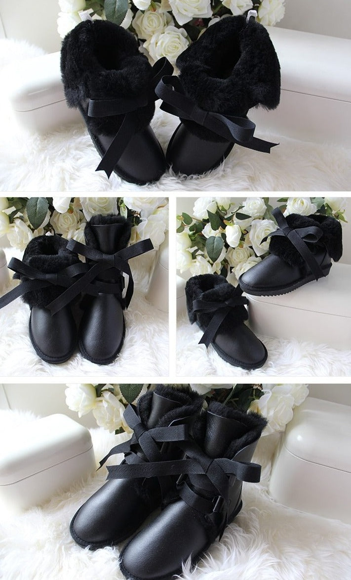 Genuine Leather Real Shearling Lining Mid-Calf Boots