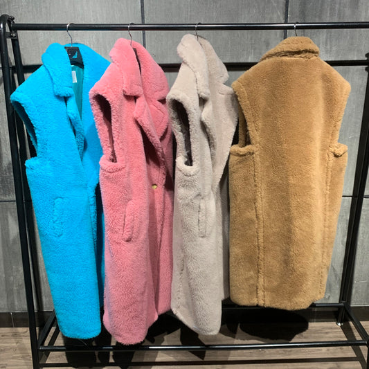 Teddy Bear Sleeveless X-Long Coats