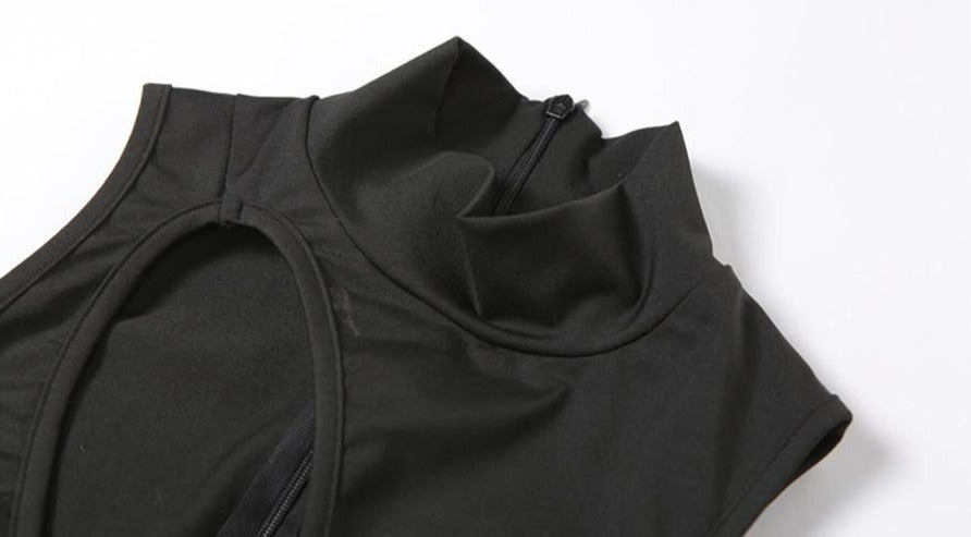Black Side Cut Out Sleeveless Hollow Turtleneck Jumpsuit