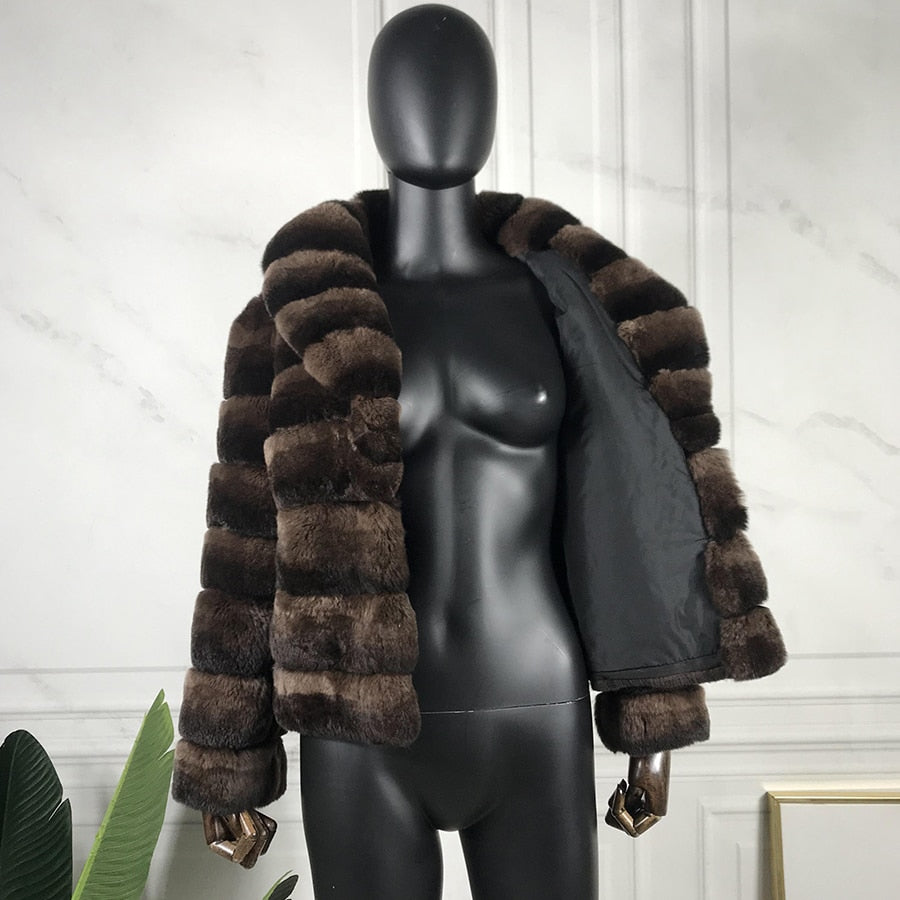 Rabbit Fur Turndown Collar Coat