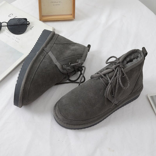 Genuine Leather Wool Ankle Snow Boots