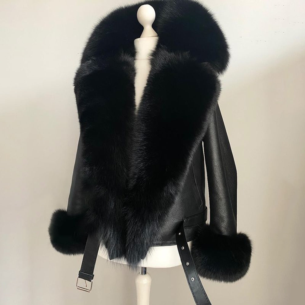 Genuine Leather Jackets Real Fur Big Collar & Liner