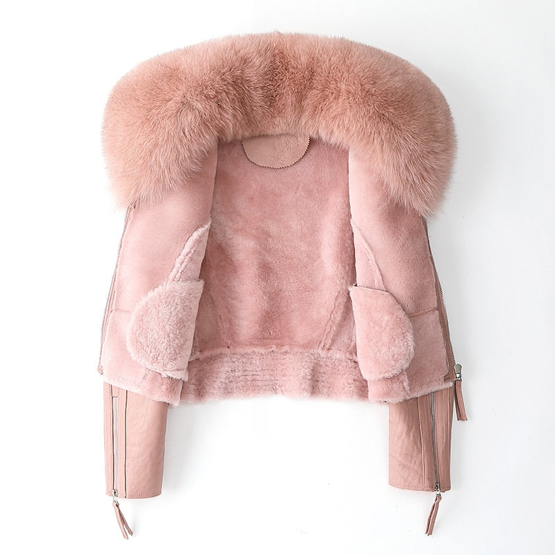 Genuine Leather Jackets Real Fur Collar MOTO Jackets