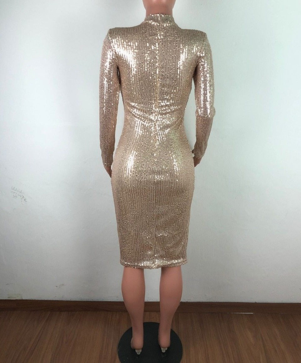 Sequin Long Sleeve Elastic Bodycon Dresses