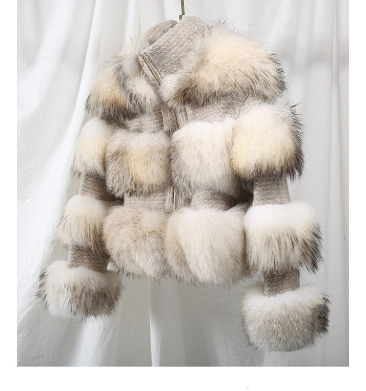 Real Fur Natural Woolen Crop Coats