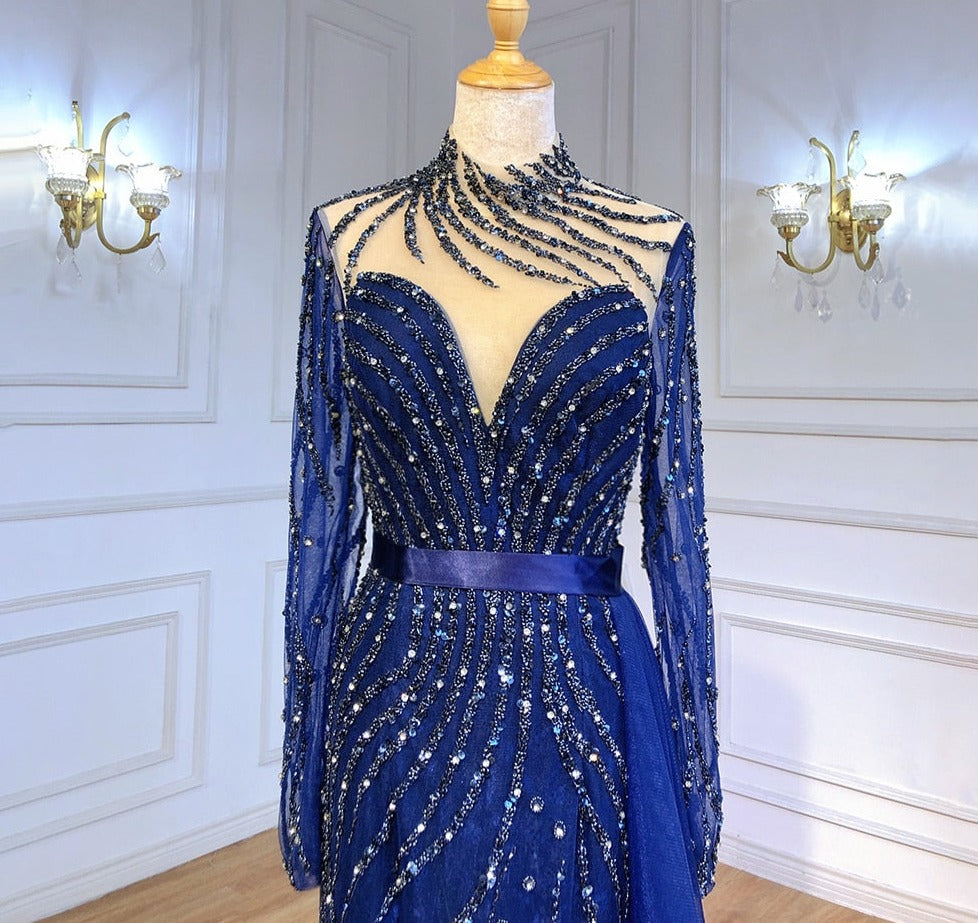 Luxury Crystal Stripe Mermaid Evening Gowns