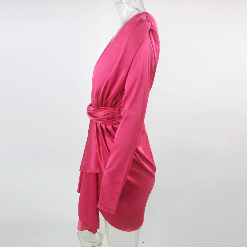 Deep V Wrap Long Sleeve Bandage Dresses