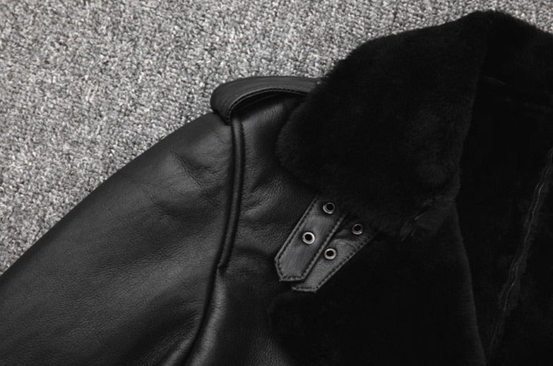 Genuine Leather Moto Jacket Real Wool Lining