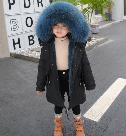 Real Fur Coat Detachable Rabbit Fur Liner Fur Parka Children