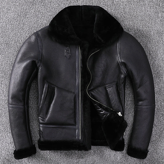 Genuine Leather Real Wool Fur Moto Jacket
