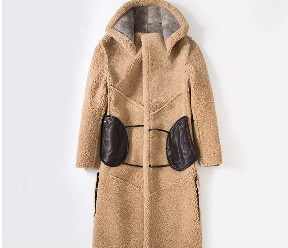 Jungle Brown Real Shearling Fur Long Coat