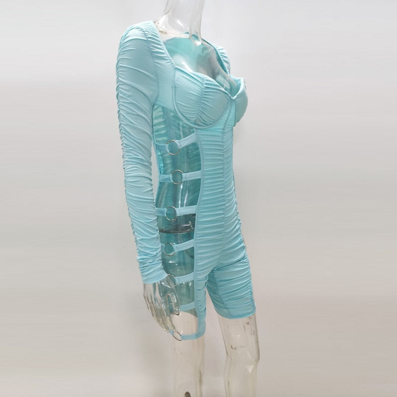 Cut Out Side Rings Ruched Rompers