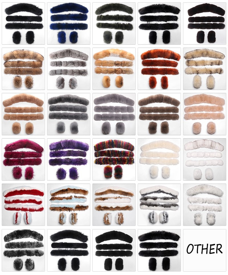 Real Rex Rabbit Fur Liner Silver Fox Fur Collar Hooded Coats (Plus Sizes)