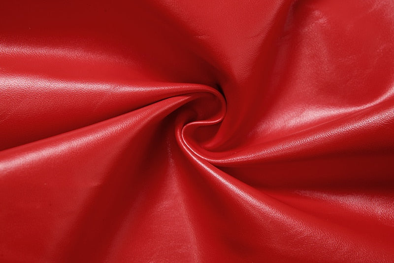 Red PU Leather Hollow Ribs Backless Flare Jumpsuit