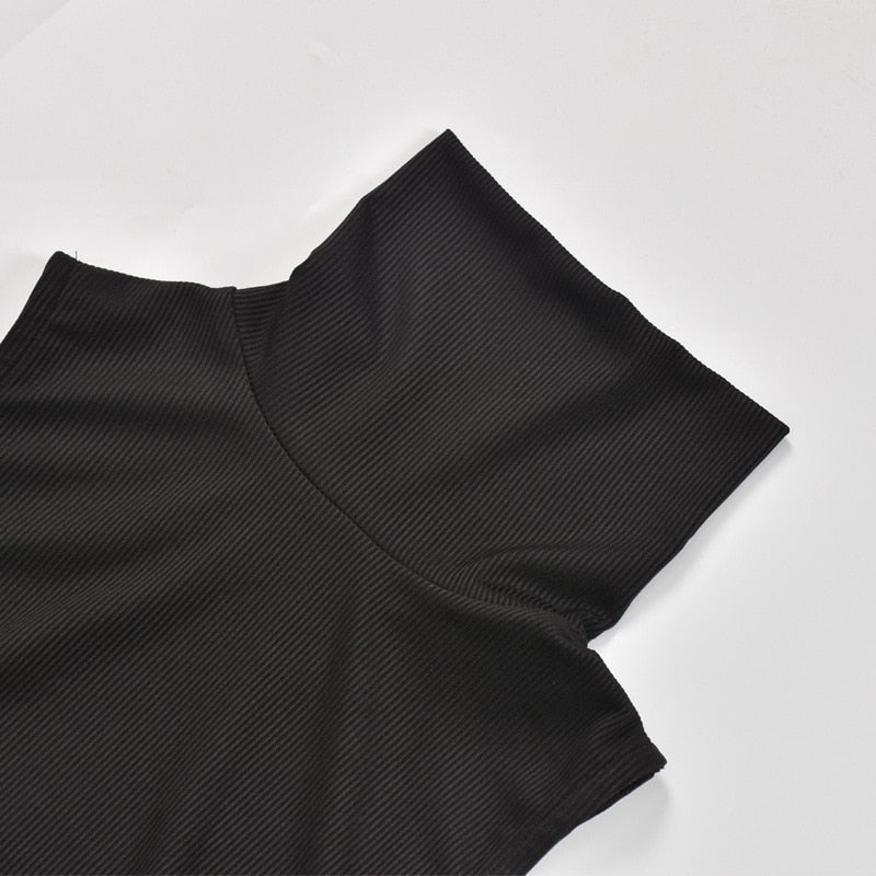 Turtleneck Hollow Belly Sleeveless Mini Dresses