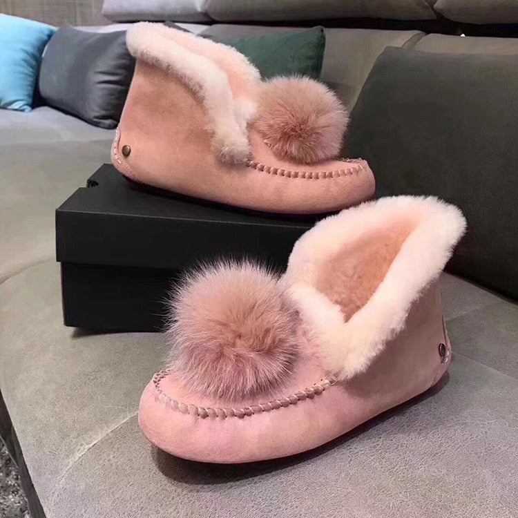Pom Natural Fur Real Wool Ankle Boots