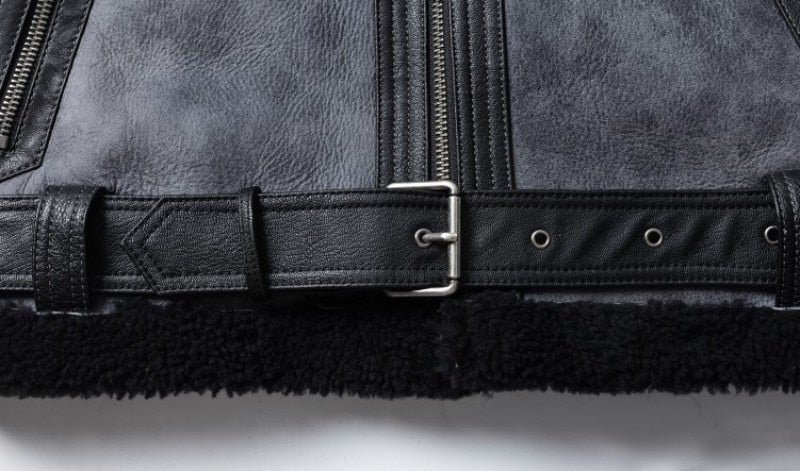 Genuine Leather Real Fur Double Lapel Coats