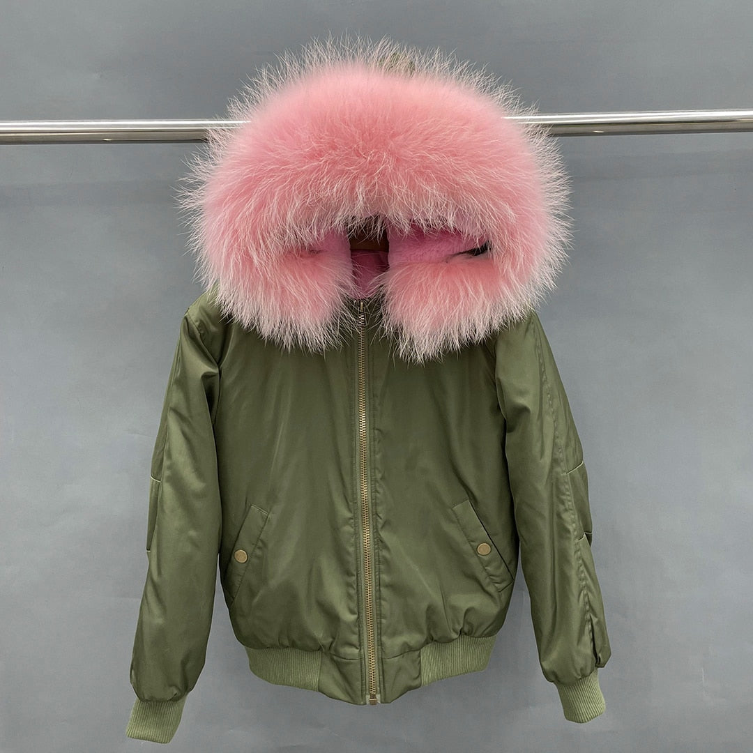 Real Fur Collar Bombers Faux Liner