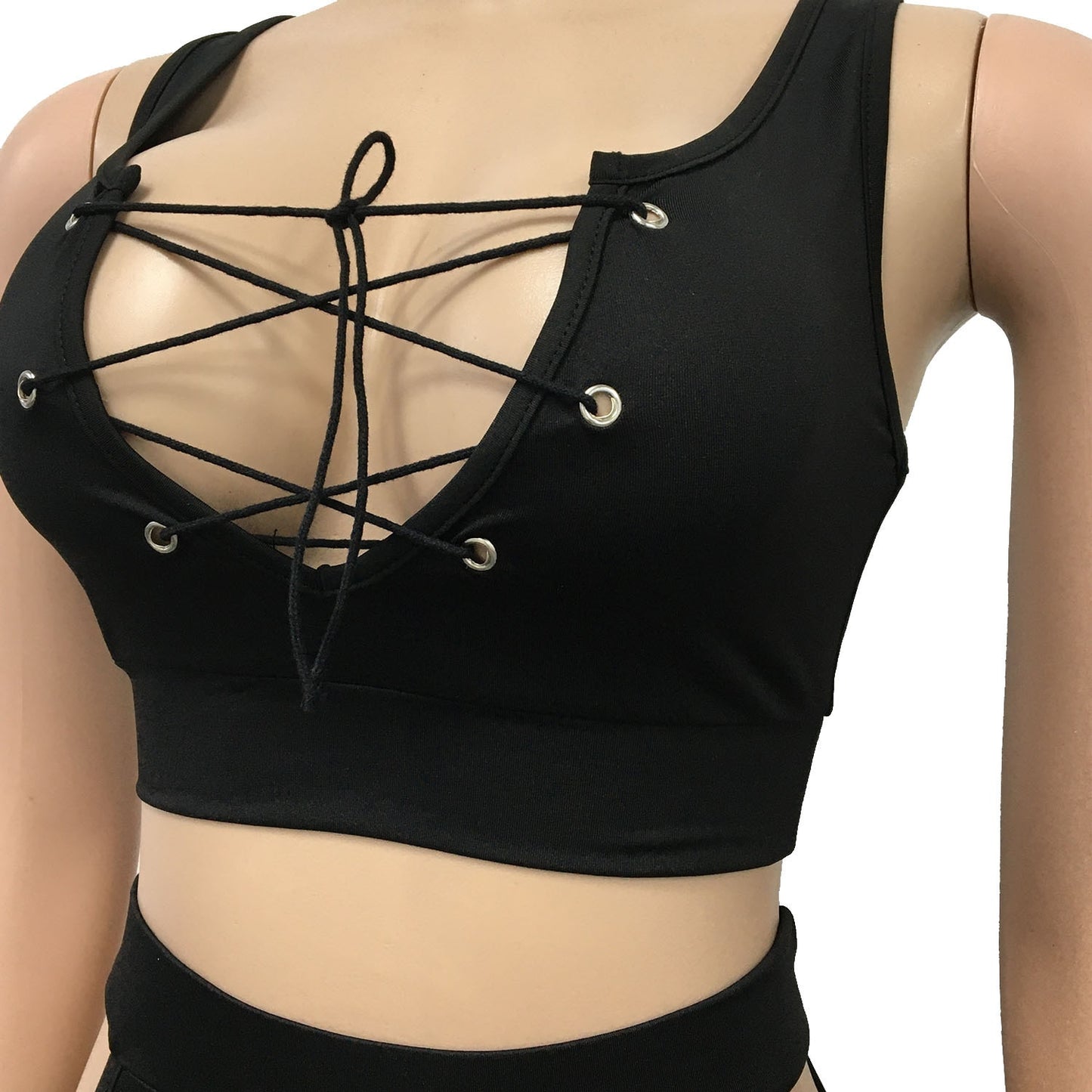 V-Neck Sleeveless Crop Top and Hollow Out Pants Sets