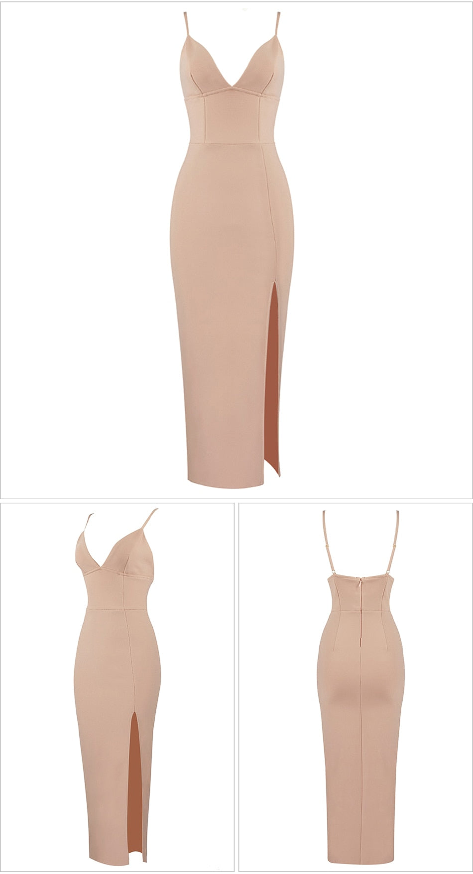 V Neck Spaghetti Strap Bodycon Bandage Maxi Dresses