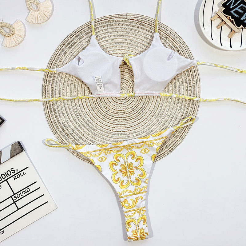 Paisley Print Halter Push up High Cut Bikini Sets