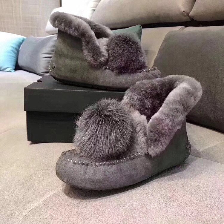Pom Natural Fur Real Wool Ankle Boots