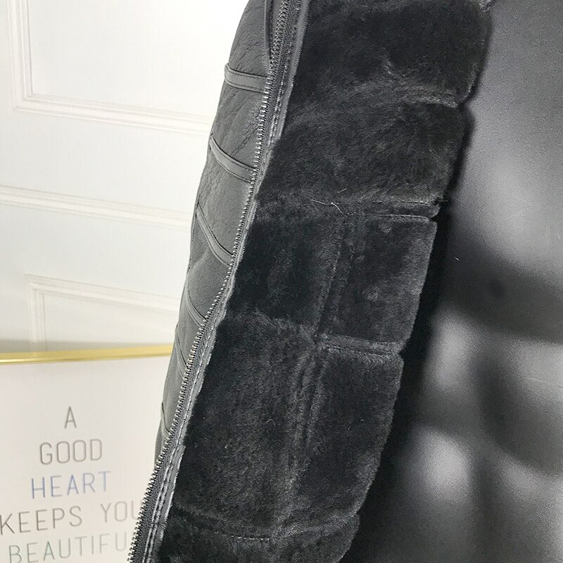 Box Pattern Genuine Leather Coats Real Fur Liner