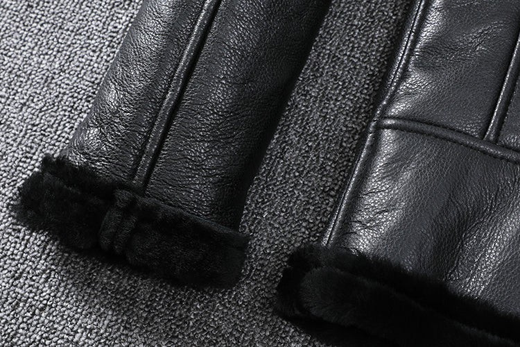 Genuine Leather Moto Jacket Real Wool Lining