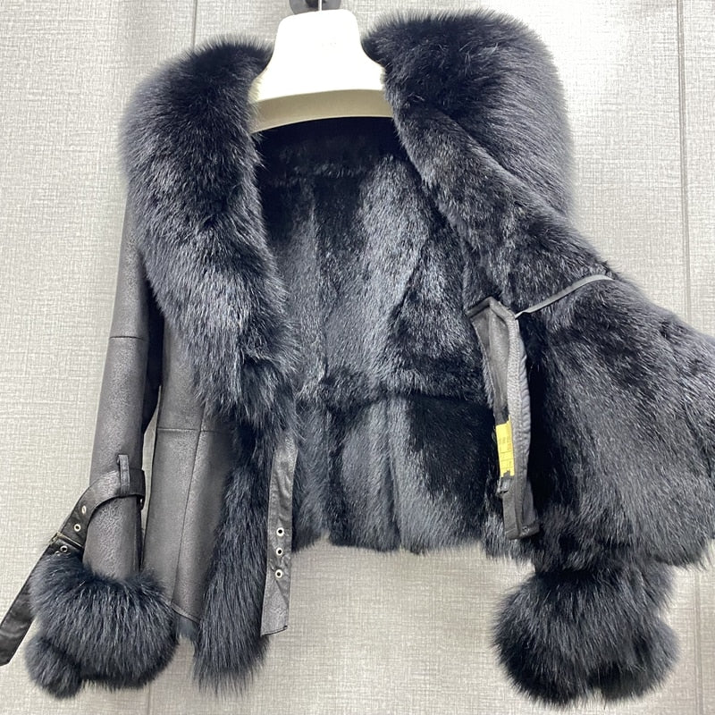 Genuine Leather Fur Collar Short Coats