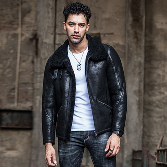 Genuine Leather Moto Jackets B3 Shearling Short