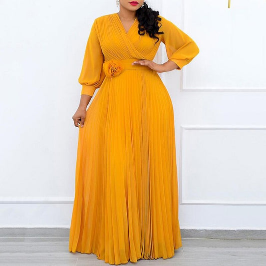 Chiffon Flower Belt Maxi Dresses