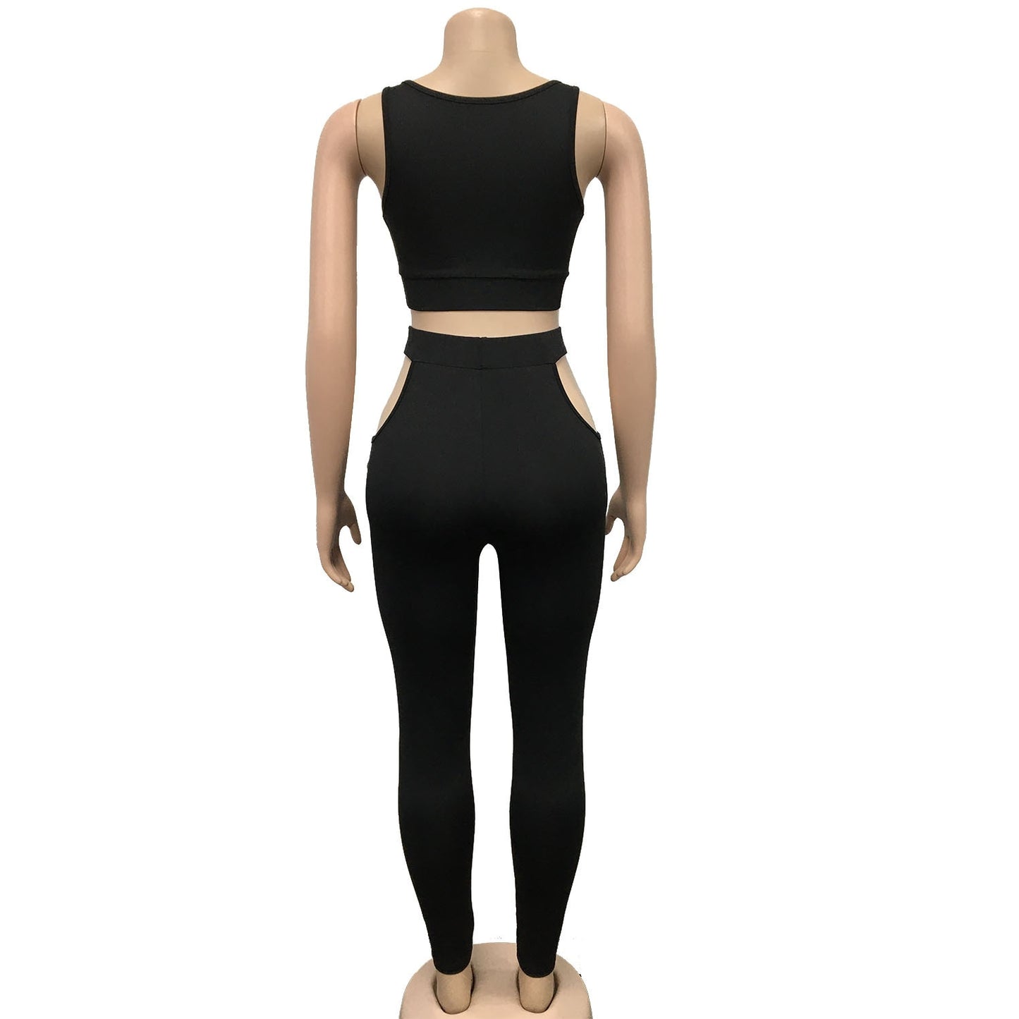 V-Neck Sleeveless Crop Top and Hollow Out Pants Sets