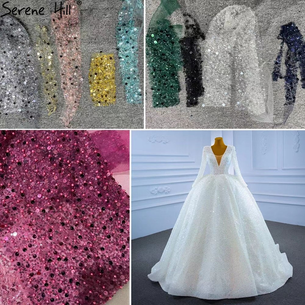 Luxury Pearls Sequin Lace Up Wedding Dresses