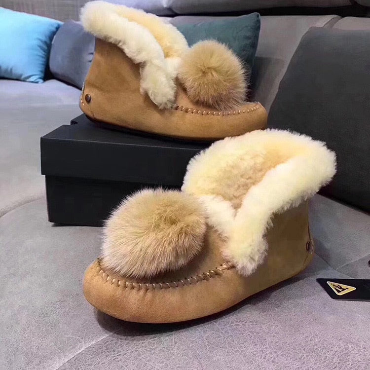 Pom Natural Fur Real Wool Ankle Boots