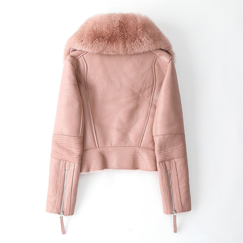 Genuine Leather Jackets Real Fur Collar MOTO Jackets