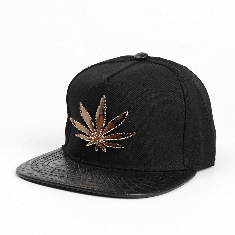 Cannabis Leaf Pu Snake Leather Brim Snapback Hats