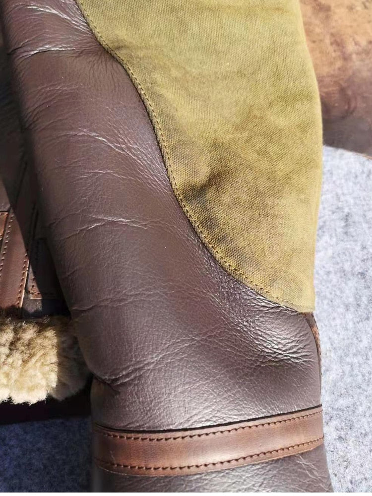 Genuine Leather Shearling Coat Two Tone