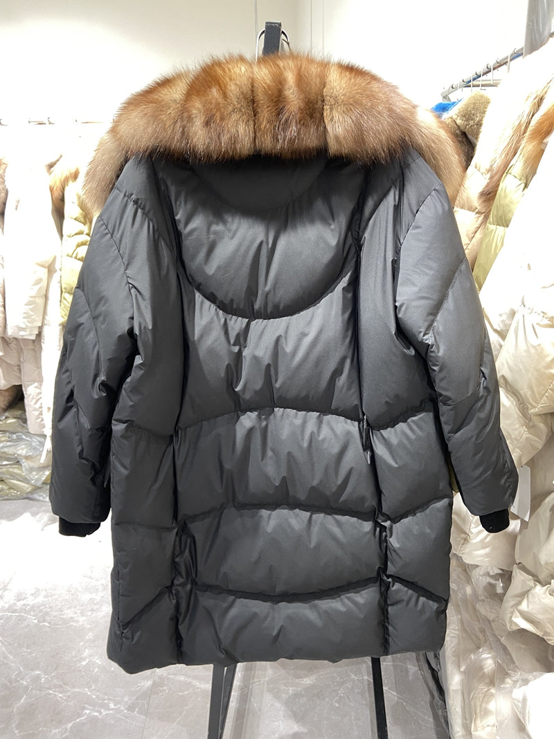 White Goose Down Fur Collar Long Puffer Coats