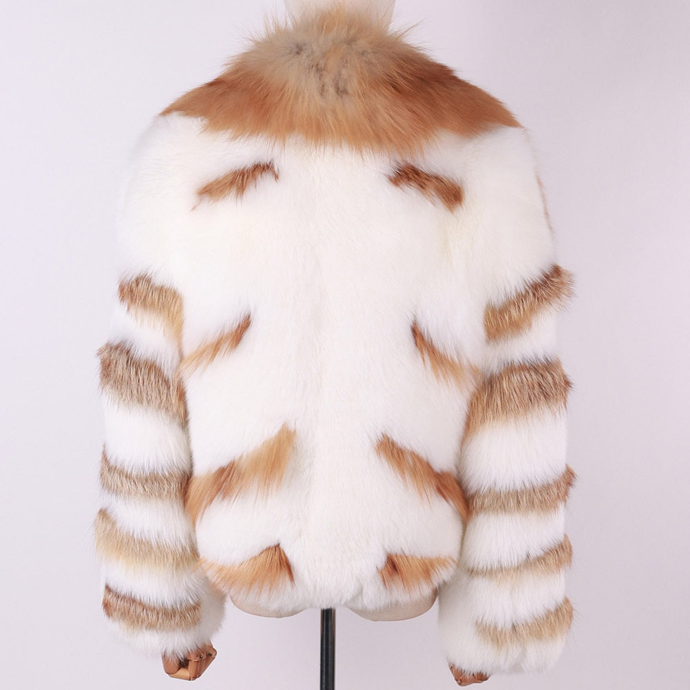 Two Tone Real Fur Thick Collar Waist Coats