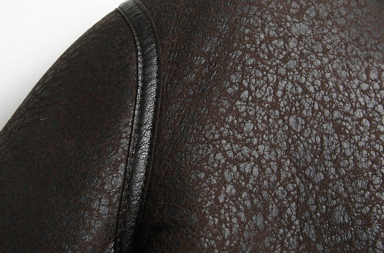 Genuine Leather Coat Shearling Lining Tall Collar