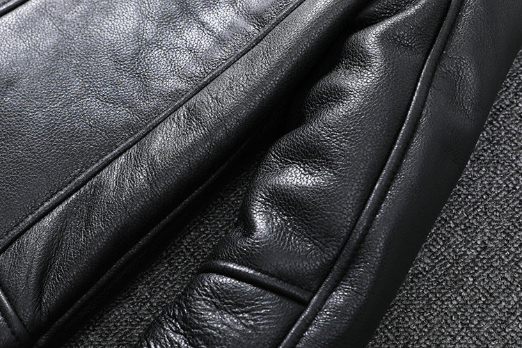 Genuine Leather Moto Jacket Real Wool Lining