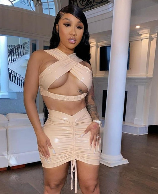 Criss Cross Crop Top + Drawstring Bodycon Skirts