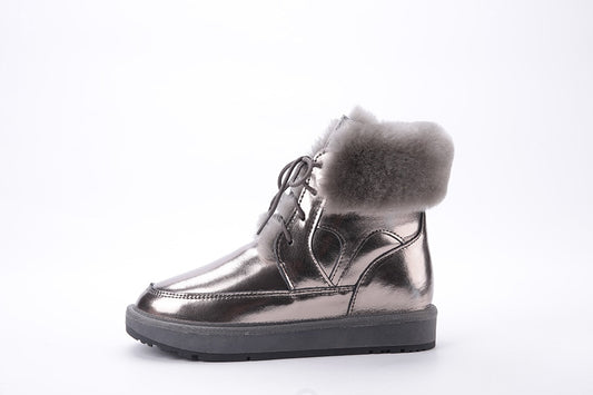 Genuine Leather Natural Wool Fur Lined Waterproof Ankle Boots
