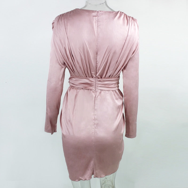Deep V Wrap Long Sleeve Bandage Dresses