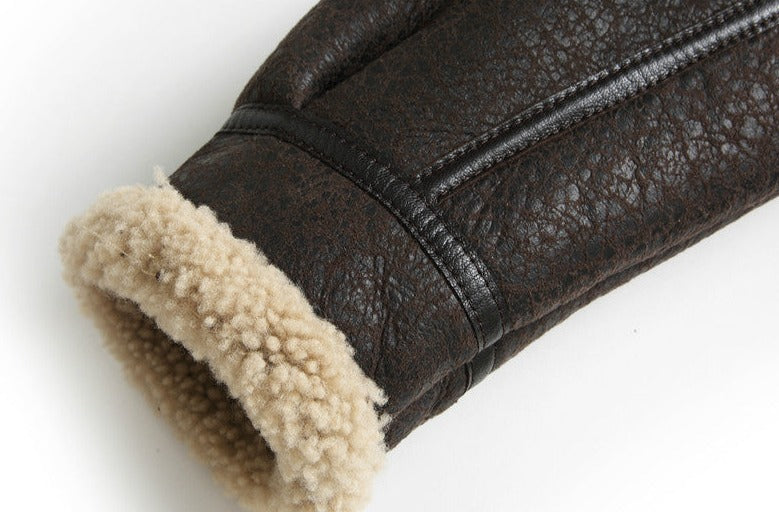 Genuine Leather Coat Shearling Lining Tall Collar