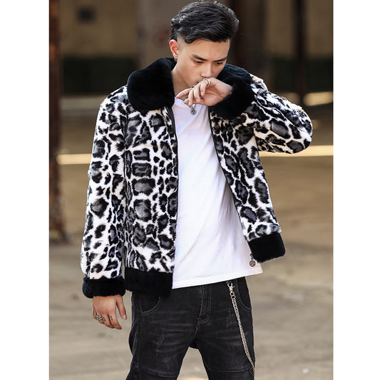 Leopard Print Real Rabbit Fur Coat